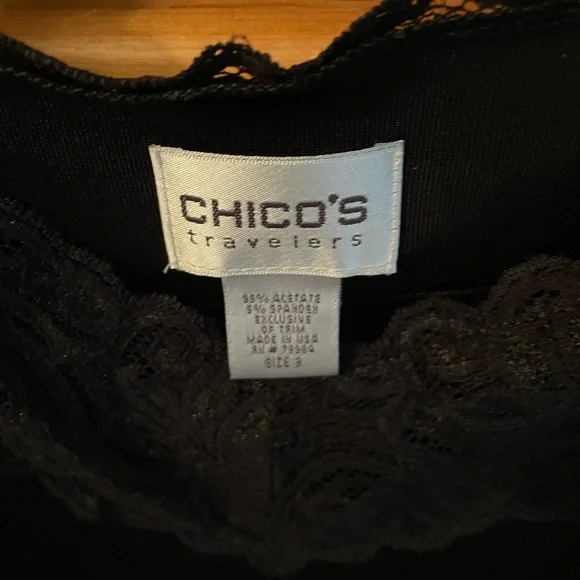 Woman’s Black Lace Trim Camisole Chico’s Size 2 -Large - Picture 2 of 5